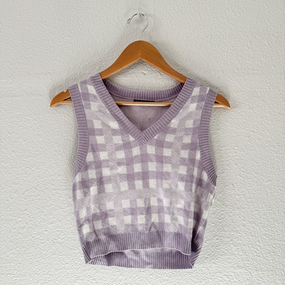 Plaid Sweater Vest womens medium lavender preppy spring summer academia classic